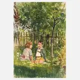 Rudolf Köselitz, Geschwister im Garten, 1920, Mischtechnik