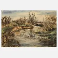 Erwin Merz, Ententeich, Aquarell auf Bütten