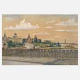Schutz, Blick auf die Hakenterasse in Stettin, Gouache und Aquarell