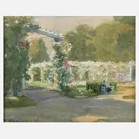Wilhelm Volz, Dame im Park, Aquarell über Blei auf Aquarellkarton