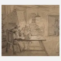 Hugo König, In der Bauernstube, Bleistift und etwas Weißhöhung auf leichtem Karton