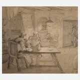 Hugo König, In der Bauernstube, Bleistift und etwas Weißhöhung auf leichtem Karton