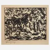 Fredo Bley, "Weg zwischen Feldern", Linolschnitt auf Papier