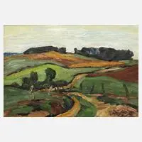 Fredo Bley, "Weg zwischen Feldern", Öl auf Hartfaserplatte