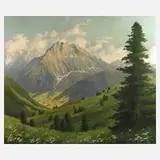Minni Herzing, "Sommerlandschaft im Hochgebirge", Öl auf Hartfaserplatte