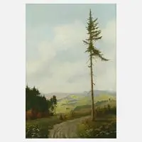 Minni Herzing, Blick in blühende Sommerlandschaft, Öl auf Hartfaserplatte