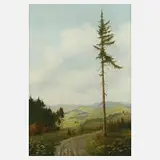 Minni Herzing, Blick in blühende Sommerlandschaft, Öl auf Hartfaserplatte
