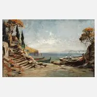 Emil Rieck, Küstenszene, Öl auf Hartfaserplatte
