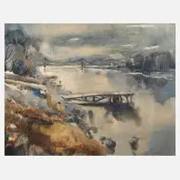 Hans Werner Schlegel, Elbaue mit Blauem Wunder, Aquarell über Graphit