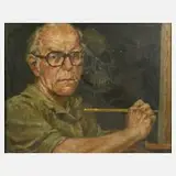 Klaus Weber, "Selbstbildnis mit Schatten", Öl auf Leinwand