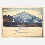 Irmgard Meinhold, Winter in den Bergen, Farbholzschnitt auf schwachem Bütten