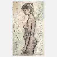 Wilhelm Rudolph, Stehender Frauenakt, Aquarell