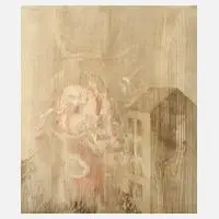 Werner Wittig, "Blume und Haus", Farbholzschnitt
