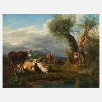 Thomas Theodor Heine, Hirtenszene vor Kronberg, Öl auf Holzplatte