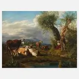 Thomas Theodor Heine, Hirtenszene vor Kronberg, Öl auf Holzplatte