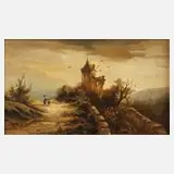 Heinrich Hiller, romantische Landschaft mit Turm