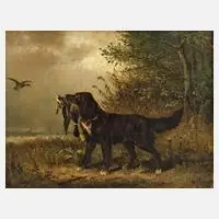 Carl Friedrich Ockert, Apportierender Jagdhund, Öl auf Leinwand und Keilrahmen