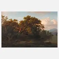 Arnold Schulten, Romantische Abendlandschaft, 1854, Zeichnung