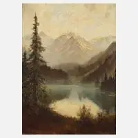 Hans Karl Baier, Landschaft am Bergsee, Öl auf Malkarton