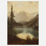 Hans Karl Baier, Landschaft am Bergsee, Öl auf Malkarton