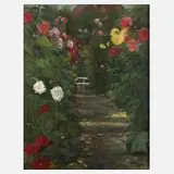 Franz Bleile, Sommerlicher Dahliengarten, 1932, Öl auf Leinwand