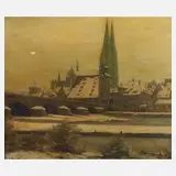 Fedor Karlovich Burkhardt, Der winterliche Dom zu Regensburg, Öl auf Leinwand