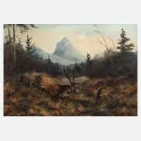 Paul Wilhelm Dahms, Hirsch im Herbstwald, Öl auf Leinwand