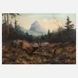Paul Wilhelm Dahms, Hirsch im Herbstwald, Öl auf Leinwand
