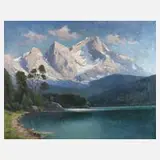 Eibsee mit Zugspitze by Elisabeth Grüttefien-Kiekebusch, Öl auf Leinwand, sold Sep 2024