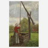 Richard Hartmann, Mädchen am Ziehbrunnen, Öl auf Leinwand