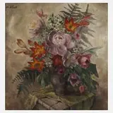 Maria Hiller-Foell, Frühsommerblumenstrauß, Öl auf Leinwand und Keilrahmen