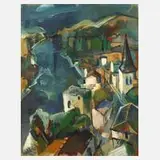 Werner Kausch, "Landschaft am Lot", Öl auf Leinwand und Keilrahmen