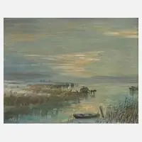 Walther Klemm, "Schilfernte auf dem Eise", Öl auf Pappe