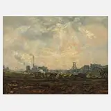 Hans Kortengräber, "Industrielandschaft am Ruhrgebiet", Öl auf Platte