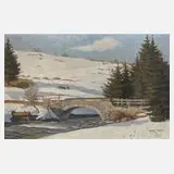 Hermann Lenz, Brücke in Winterlandschaft, 1914, Öl auf Leinwand und Platte