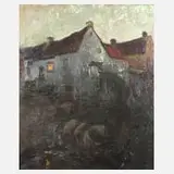 Adelbert Niemeyer, ts im Dorfe, 1901, Ölstudie auf Leinwand in gedeckter Farbigkeit