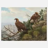 Friedrich Reimann, Adler im Hochgebirge, Öl auf Hartfaserplatte