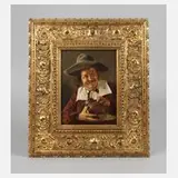 Ernst Stierhof, Herr mit Mütze und Tonkrug, Öl auf Leinwand