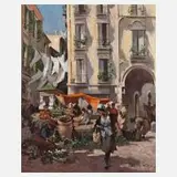 Witman Etelka Vizkeleti, "Blumenmarkt in Szeged", Öl auf Leinwand