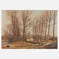 Hans Uitz, Vorfrühlingshafte Dorfansicht, Öl auf Leinwand