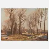 Hans Uitz, Vorfrühlingshafte Dorfansicht, Öl auf Leinwand