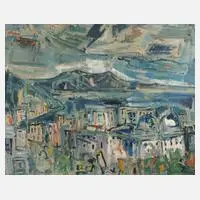 Willy Knoop, "Montreux am Genfer See", Öl auf Hartfaserplatte