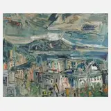 Willy Knoop, "Montreux am Genfer See", Öl auf Hartfaserplatte