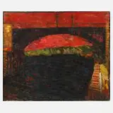 Expressionist, Brücke über den Kanal, Öl auf dünnem Malkarton
