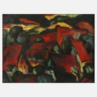 Expressionist, Dorflandschaft, Öl auf grobem Leinen