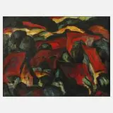 Expressionist, Dorflandschaft, Öl auf grobem Leinen