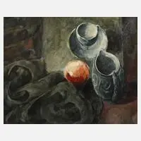 Pavel Feinstein, Tischstillleben mit Apfel, Öl auf Leinwand