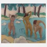 Jacqueline Lavenu, Badende Frauen, Öl auf Leinwand