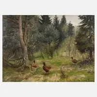 Willi Lorenz, Fasane am Waldrand, Öl auf Leinwand