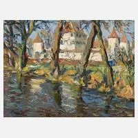 Schoch, Ansicht Schloss Blutenburg (München), Öl auf leinenkaschierter Pappe